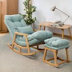 DESIGNER LIBRARY- Wooden Rocking Chair with Footrest | Reading Lounger Rest Chair | Arm Chair for Home | Bedside Backrest Chair for Pregnant Women Recliner Bedroom Living Room (Sky-Blue)