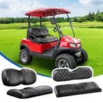 NOKINS Golf Cart Diamond Front&Rear Seat Covers Kit, Front Seat Covers Fits Club Car Precedent/Tempo/Onward Premium Seat Cushion, Rear Seat Covers Fits Aftermarket Regular Cushion (Black&Black Stitch)