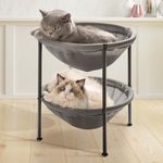 JUNSPOW Double Cat Bed, Breathable Cat Bed for 2 Cats with 4 Adjustable Feet & Anti-Slip Mats, Easy Assembly Cat Hammock for Multi-cat Household, Indoors & Outdoors, 22.8 in x18.7 in x 18.7 in