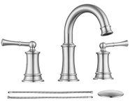 Hangoro Widespread Bathroom Faucet, Brush Nickel 2-Handle Faucets for Bathroom Sink, Rough-in Valve & Pop Up Drain Included, Touch On Bathroom Faucets for Vanity, Lavatory, Bathroom(L2304-BN)