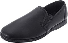 Men's Softie Leather Slippers Hadley Twin Gusset with Rubber Sole (9 UK, Black)