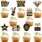 ZHUOWEISM 36PCS Happy 50th Birthday Cupcake Toppers Double Sided Fifty Hello 50 Vintage 1974 Cupcake Picks Cheers to 50 Years 50 Fabulous Cake Decorations for 50th Birthday Party Supplies Black Gold