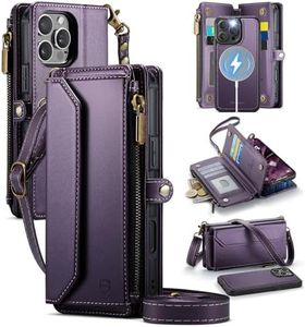 Strapurs for iPhone 16 Pro Max Detachable Wallet Case Compatible with Magsafe, RFID Blocking 9-Card Holder Zipper Strap Lanyard PU Leather Magnetic Phone Case for iPhone 16 Pro Max 6.9", Purple
