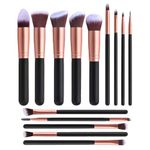 Gleva Makeup Brushes Premium Synthetic Kabuki Foundation Powder Concealers Eye Shadows 14 Pcs Brush Set Professional Blush, Face Powder, Highlighter, Contour, Blending Eyebrow Eyeliner (Rose Gold)