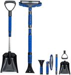 KOKKING 4 in 1 Snow Shovel Kit Extendable Snow Brush 180°Pivoting with Ice Scrapers & Snow Brushes with Foam Grip for Car, Trucks, SUVs, Vehicle (Blue)