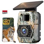 Solar Trail Cameras 60MP 4K, WiFi Bluetooth, Game Camera with Night Vision Motion Activated 0.1s Trigger with 32GB Micro SD Card, IP66 Waterproof Wildlife Camera with 850nm Low Glow Infrared