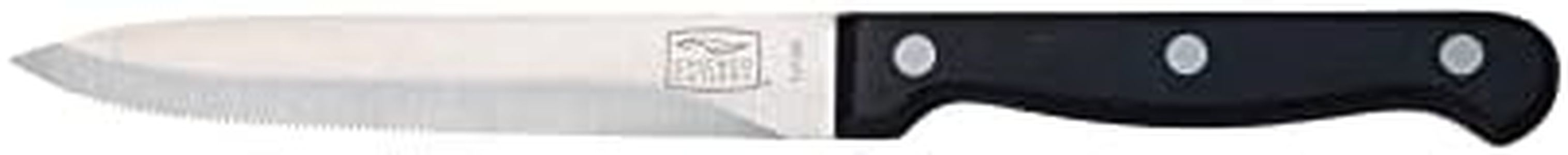 Chicago Cutlery Essentials 4-3/4-Inch Serrated Utility Knife, Stainless-Steel Blade with Tapered Grinded Edge, Full Metal Tang, Black Polymer Handle Kitchen Knife