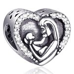 Mom and Child Charms Fit Pandora Bracelets, 925 Sterling Silver Love Heart Pendant for Necklace, Snake Chain, Kids in Mother's Arms - Gifts for New Mom Baby Shower