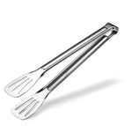 MobFest® Stainless Steel Kitchen Food Tongs for Cooking, Frying, Grilling, Barbecue, Serving Salads with Vinyl Coated Handle for Easy Grip, 11 Inch (1)