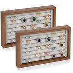 Elsjoy 2 Pack Ring Organizer Tray, 9 x 6 Wooden Ring Holder Display Case Ring Organizer Box, Ring Storage Tray Velvet Jewelry Tray for Rings, Earrings