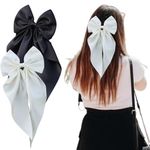 Karmic Creation® 2 Pack, Bow Hair Clips For Women (Black & Off White) - Hair Bow For Girls - Hair Bows For Women - Satin Bows For Hair - Korean Bow Hair Clip - Aesthetic Hair Accessories Women & Girls