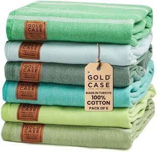GOLD CASE Turkish Beach Towel Bath Towels LYCIA Series - Set of 6 - XXL Oversized 70x40 inches -100% Cotton - Quick Dry Lightweight Sand Free Turkish Towel (6X-lycia-Greens)