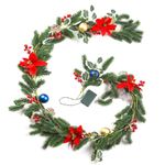 Christmas Garland with Lights, Rodelna Forest Pine Garland with Holly Flocked Pinecones Poinsettias, Pre-lit 6 Feet LED Snowflake Battery Operated for Fireplaces, Chandeliers, Wall, Stairs Railing