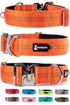 SparklyPets Wide Dog Collar with Quick Release Chrome Buckle – Heavy Duty Tactical Dog Collar with Reflective Stripes & Soft Lining – Thick Dog Collars for Large & Medium Dogs (Medium(14"~19"), Orange)