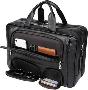 Leather Briefcase for Men,Laptop Bag Tote Messenger Bag Fits 16 Inch Computer,Carry On Luggage Bag for Business Travel (Black)