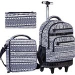 Rolling Backpack for Boys, 21 Inch Water Resistant Stripe Bookbag with Roller Wheels, Elementary Backpacks Sets for Teens Girls Students School - Black