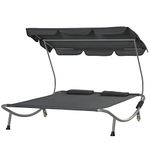 Outsunny Double Chaise Lounge with Headrest Pillow and Canopy, Steel Frame, Portable Tanning Chair for Patio, Grey