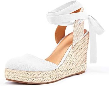 FISACE Womens Summer Lace Up Espadrilles Wedge Sandals Closed Toe Ankle Strap Platform Shoes