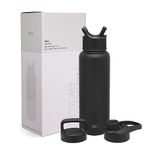 Simple Modern Water Bottle with Straw, Handle, and Chug Lid Vacuum Insulated Stainless Steel Metal Thermos | Large Leak Proof BPA-Free Flask for Gym | Summit Collection | 40oz, Midnight Black