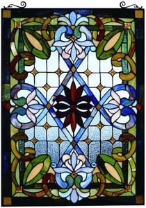 Fine Art Lighting- Rectangle Tiffany Stained Glass Window Panel (JP92), 100% Genuine Stained Glass, 480 Glass cuts, Large Size: 20 by 29-Inch, Hanging Chain Included
