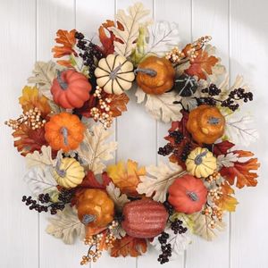 Zmtyykh 24 inch Fall Wreaths for Front Door Outside Autumn Wreath Fall Decorations for Home Decor Pumpkin Wreath for Farmhouse Holiday Thanksgiving Harvest Halloween Outdoor Indoors Fall Front Porch