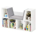 GYMAX Kids Storage Shelf, 6-Cubby Children Bookcase with Seat Cushion, Wooden Toy Organizer Cabinet for Playroom Bedroom (White)