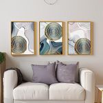 Painting Mantra Canvas Painting For Living Room, Decorative Wall & Home Décor, Modern Golden Circle Geometry Framed Art Prints (17x23 Inch, Set Of 3)