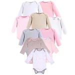 TuddyBuddy 100% Cotton Multi Color Full Sleeves Romper/Bodysuit for Baby Girl - (Pack of 10 Bodysuits - Pink & Printed - Long Sleeves, 6-9 Months)