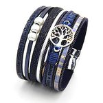 Luluadorn Women Tree of Life Leather Wrap Bracelet Blue Multi-Layer Wraps Wristband Bracelets