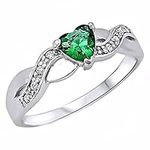 Pakuna: 0.6ct Heart-Cut Emerald Ice CZ Crossover Infinity Promise Ring, 3224A sz 7.0, 925 Silver