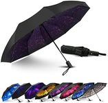 LLanxiry Umbrella Windproof Travel Umbrellas for Rain Black Folding Umbrellas 10 RIBS Automatic Strong Portable Wind Resistant Backpack Umbrella for Men and Women (Star)