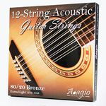 Adagio Pro 12-String Acoustic Guitar Strings (12 String) - Bronze 80/20 (Extra Light Gauge .010 - .047 Set With Ball Ends)