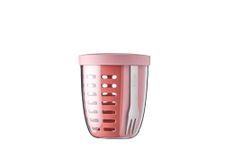 Mepal – Fruit & Veggie Pot Ellipse – Fruit Container – Ideal for Fruit and Vegetables On The Go – Fruit Box with Fork & Colander – 600 ml – Vivid Mauve