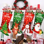 Christmas Stockings 4 Pack, 18” Large Size Christmas Stocking Family Ornament Decoration, Fireplace Xmas Tree Gift for Family Kids Holiday Party Season Decor, Non-Woven Fabric