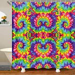 Tie Dye Waterproof Shower Curtain Boho Psychedelic Bathroom Shower Curtain Kids Boys Girls Oil Heart Shower Curtain with Hooks Bohemian Gypsy Decor Colorful Curtains,180x200cm