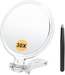 Auxmir 1X/ 30X Magnifying Mirror with Handle, Hand Makeup Mirror, Double Sided Foldable Handheld Mirror, Adjustable Rotation, Portable Small Travel Mirror