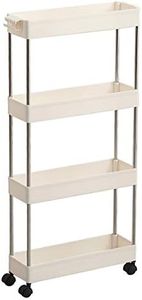 Storage Cart 4 Tiers Unit Shelf Rack with Wheels Slim Cart Tower Organizer for Kitchen Plastic & Stainless Steel White