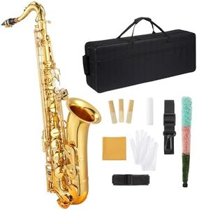 B Flat Tenor Saxophone Beginner Full Kit - Student Tenor Sax with Case, Mouthpiece, Cleaning Kit & Rod - Professional Sax Musical Instruments for Kids/Youth/Musicians