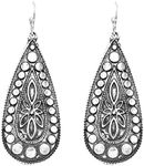 Rosemarie & Jubalee Women's Statement Western Chic Burnished Silver Tone Tailored Teardrop Concho Dangle Earrings, 2"