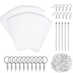 Rainmae 145pcs Heat Shrink Plastic Sheets Pack, Include 20 PCS Blank Shrinky Art Film Paper with 125 PCS Keychains Accessories for DIY Ornaments or Creative Craft