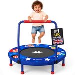 Happin® 36" Kids Trampoline, Foldable Mini Toddler trampoline Ages 2-6 with Adjustable Handle, Noise-Free Small Trampolines for Kids with Safety Pad, Indoor & Outdoor