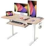 FEZIBO Height Adjustable Electric Standing Desk with Keyboard Tray, 48 x 24 Inches Sit Stand up Desk with Splice Board, White Frame/Mpale Top