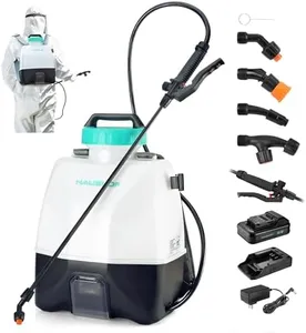 HAUSHOF 4 Gallon Backpack Sprayer, Battery Powered Sprayer with 4 Nozzles, 70PSI High-Pressure Battery Sprayer, Extended Battery Life, Wide Mouth Design, Trigger Lock for Weeding, Spraying, Cleaning