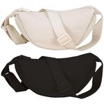 Firtink 2 Pack Crescent Bag for Women Men, Nylon Crescent Bags Dumpling Bag Hobos Crossbody Bags Purse with Adjustable Strap(Beige)