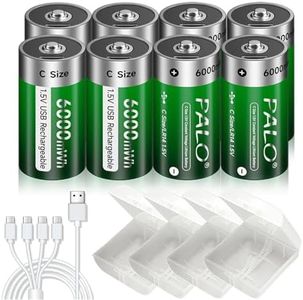 8 Pack USB Rechargeable Lithium C Cell Batteries with Typle-C Cable, 1.5V C Size Battery 6000mWh for Flashlight