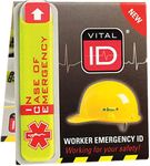 SmartSign (Pack of 5) 0.5 x 2.75 inch “in Case of Emergency” Worker ID Hard Hat Reflective Sticker, 30 mil Non-Conductive Vinyl with Acrylic Adhesive, Fluorescent Lime-Yellow & Red, Made in USA