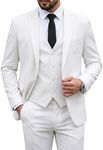 MY'S Men's 3 Piece Slim Fit Suit Set, One Button Solid Jacket Vest Pants with Tie Natural White X-Small