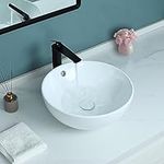 bathivy 17 Inch Bathroom Vessel Sink with Pop Up Drain, White Round Bathroom Sinks, Modern Porcelain Above Counter Vessel Sink, Ceramic Vessel Sink for Bathroom, Vessel Vanity Sink Bowl, Overflow Type