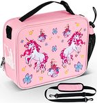 HeavenlyUnicorns Insulated Pink Unicorn Kids Lunch Bag for Girls Child with Bottle Holder, Carry Handle & Shoulder Strap, Kids Lunch Box Snack Box Thermal Cooler Bag for School Picnic Outdoor or Work