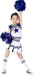 LOLANTA Girls' Cheerleading Costumes with Pompoms and Socks, Kids Musical Fancy Dress Up, Ceerleader Outfit, Blue, 140